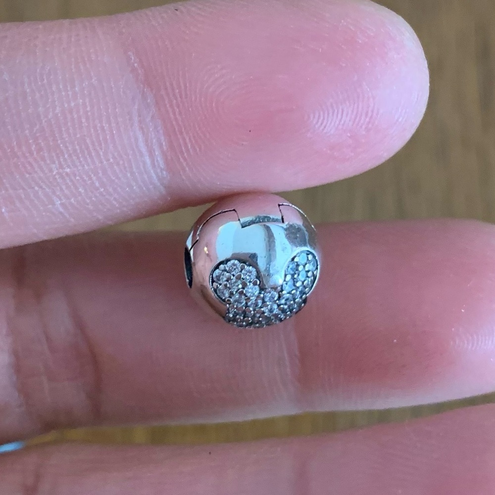NWOT Disney Mickey Mouse Pave Stopper Safety Clip Charm Sterling Silver 925 - Picture 5 of 10